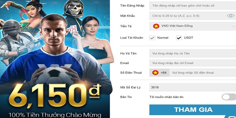 Biểu mẫu đăng ký chơi săn cá online đổi thưởng